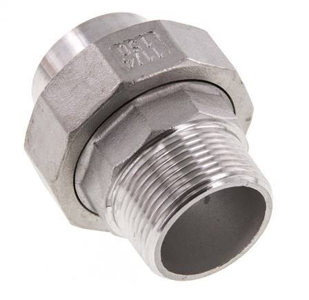 Raccord union droit R1 1/4'' mâle x 42.4mm extrémité à souder en acier inoxydable joint conique 16bar (224.8psi)