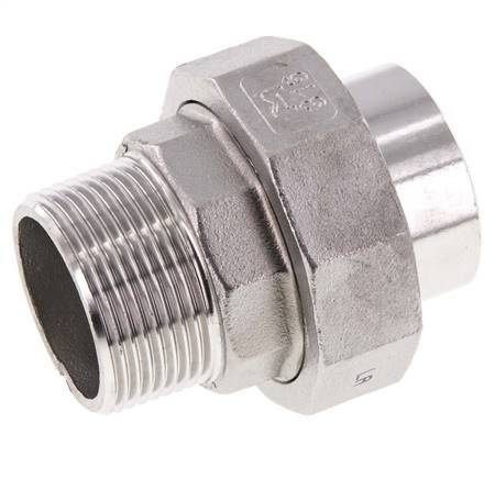 Raccord union droit R1 1/4'' mâle x 42.4mm extrémité à souder Acier inoxydable Joint plat PTFE 16bar (224.8psi)
