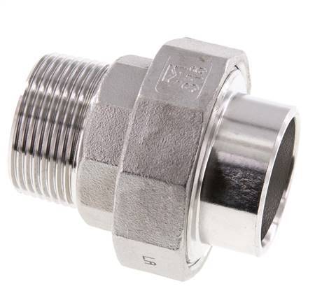 Raccord union droit R1 1/4'' mâle x 42.4mm extrémité à souder Acier inoxydable Joint plat PTFE 16bar (224.8psi)
