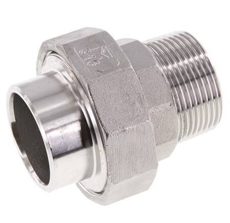 Raccord union droit R1 1/4'' mâle x 42.4mm extrémité à souder Acier inoxydable Joint plat PTFE 16bar (224.8psi)
