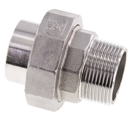 Raccord union droit R1 1/4'' mâle x 42.4mm extrémité à souder Acier inoxydable Joint plat PTFE 16bar (224.8psi)