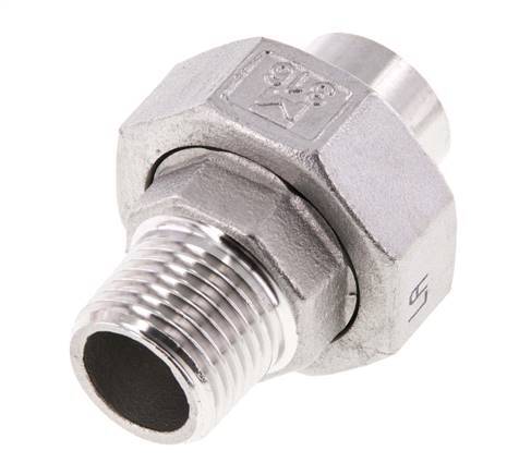 Raccord union droit R1/2'' mâle x 21.3mm extrémité à souder Acier inoxydable Joint plat PTFE 16bar (224.8psi)