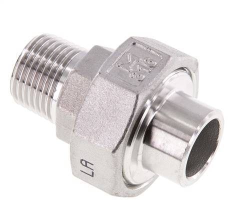 Raccord union droit R1/2'' mâle x 21.3mm extrémité à souder Acier inoxydable Joint plat PTFE 16bar (224.8psi)