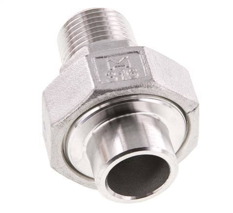 Union Straight Connector R1/2'' Male x 21.3mm Weld End Stainless Steel Flat Seal PTFE 16bar (224.8psi)