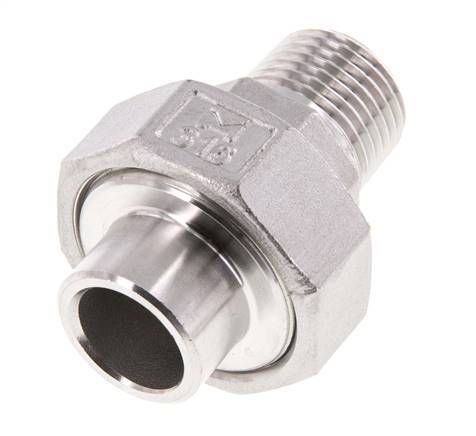 Raccord union droit R1/2'' mâle x 21.3mm extrémité à souder Acier inoxydable Joint plat PTFE 16bar (224.8psi)