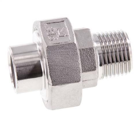 Raccord union droit R1/2'' mâle x 21.3mm extrémité à souder Acier inoxydable Joint plat PTFE 16bar (224.8psi)