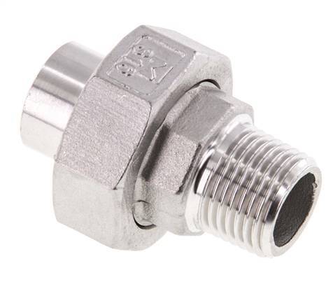 Raccord union droit R1/2'' mâle x 21.3mm extrémité à souder Acier inoxydable Joint plat PTFE 16bar (224.8psi)