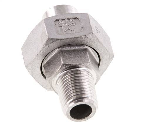 Raccord union droit R1/4'' mâle x 13,5 mm extrémité à souder Acier inoxydable Joint plat PTFE 16bar (224,8psi)