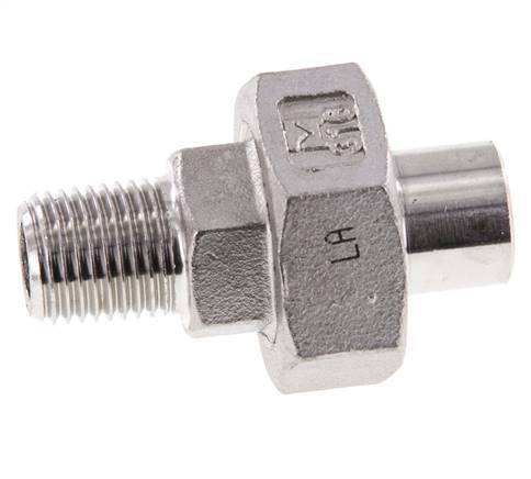 Raccord union droit R1/4'' mâle x 13,5 mm extrémité à souder Acier inoxydable Joint plat PTFE 16bar (224,8psi)