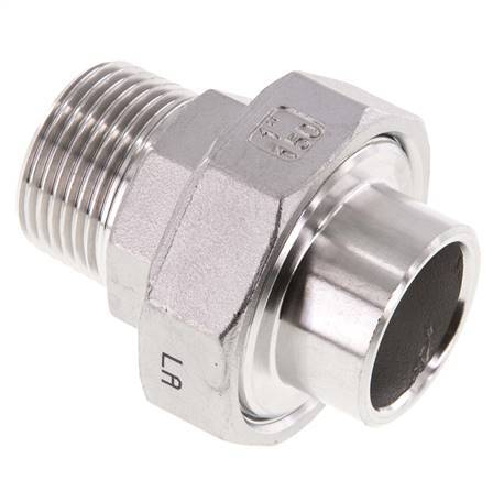 Raccord union droit R1'' mâle x 33.7mm extrémité à souder Acier inoxydable Joint plat PTFE 16bar (224.8psi)