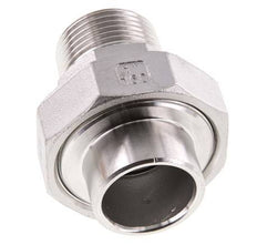 Raccord union droit R1'' mâle x 33.7mm extrémité à souder Acier inoxydable Joint plat PTFE 16bar (224.8psi)