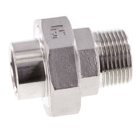 Raccord union droit R1'' mâle x 33.7mm extrémité à souder Acier inoxydable Joint plat PTFE 16bar (224.8psi)