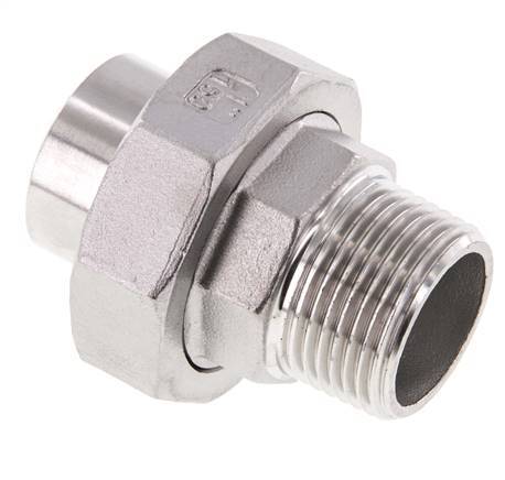 Raccord union droit R1'' mâle x 33.7mm extrémité à souder Acier inoxydable Joint plat PTFE 16bar (224.8psi)