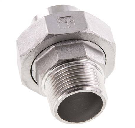 Raccord union droit R1'' mâle x 33.7mm extrémité à souder Acier inoxydable Joint plat PTFE 16bar (224.8psi)