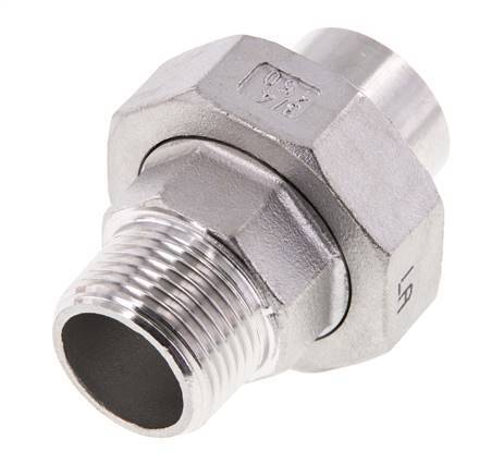 Raccord union droit R3/4'' mâle x 26.9mm extrémité à souder acier inoxydable joint plat PTFE 16bar (224.8psi)