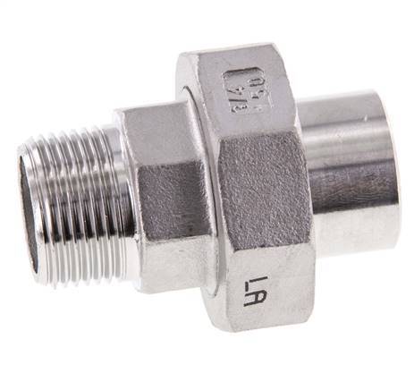 Raccord union droit R3/4'' mâle x 26.9mm extrémité à souder acier inoxydable joint plat PTFE 16bar (224.8psi)