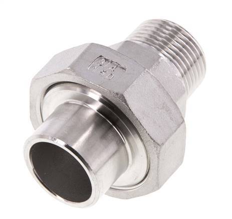 Raccord union droit R3/4'' mâle x 26.9mm extrémité à souder acier inoxydable joint plat PTFE 16bar (224.8psi)
