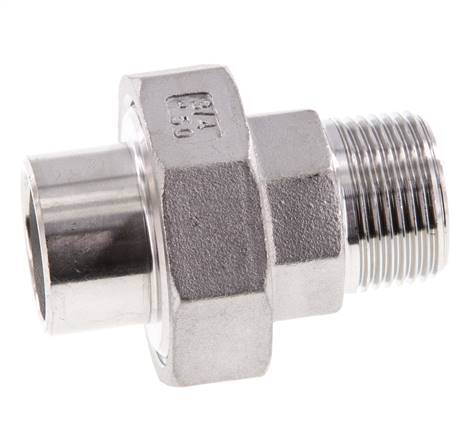 Raccord union droit R3/4'' mâle x 26.9mm extrémité à souder acier inoxydable joint plat PTFE 16bar (224.8psi)