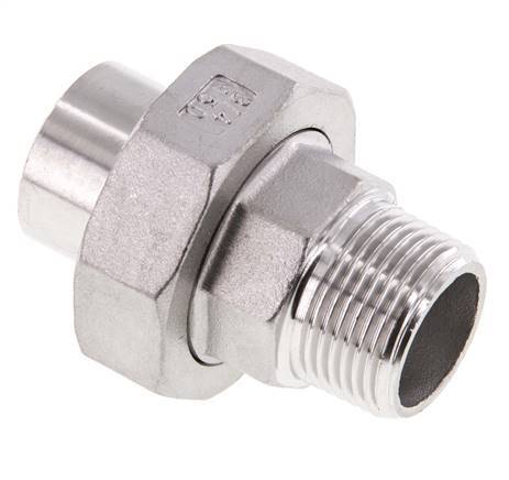 Raccord union droit R3/4'' mâle x 26.9mm extrémité à souder acier inoxydable joint plat PTFE 16bar (224.8psi)