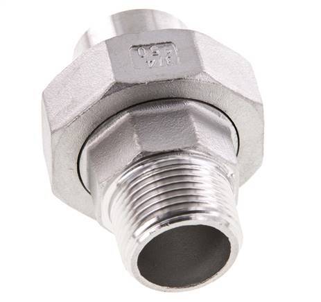 Raccord union droit R3/4'' mâle x 26.9mm extrémité à souder acier inoxydable joint plat PTFE 16bar (224.8psi)