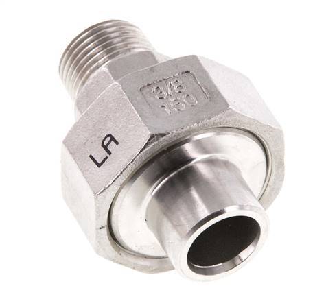 Raccord union droit R3/8'' mâle x 17.2mm extrémité à souder acier inoxydable joint plat PTFE 16bar (224.8psi)