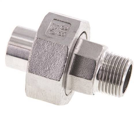 Raccord union droit R3/8'' mâle x 17.2mm extrémité à souder acier inoxydable joint plat PTFE 16bar (224.8psi)