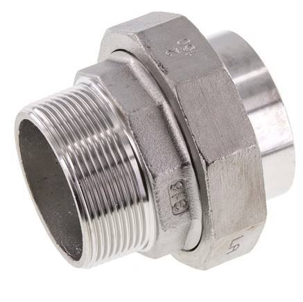 Union Straight Connector R2'' Male x 60.3mm Weld End Stainless Steel Flat Seal PTFE 16bar (224.8psi)