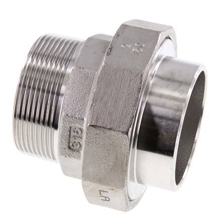 Union Straight Connector R2'' Male x 60.3mm Weld End Stainless Steel Flat Seal PTFE 16bar (224.8psi)