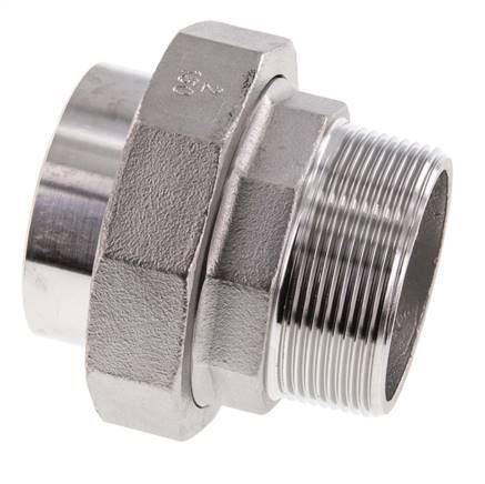 Raccord union droit R2'' mâle x 60.3mm extrémité à souder Acier inoxydable Joint plat PTFE 16bar (224.8psi)