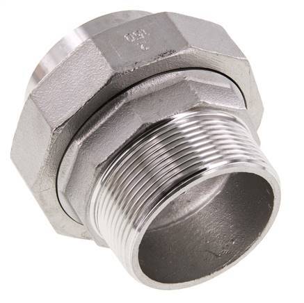 Raccord union droit R2'' mâle x 60.3mm extrémité à souder Acier inoxydable Joint plat PTFE 16bar (224.8psi)