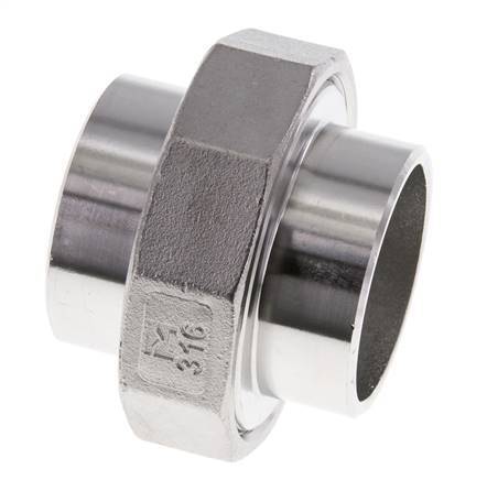 Union Straight Connector 48.3mm Weld End Stainless Steel Flat Seal PTFE 16bar (224.8psi)
