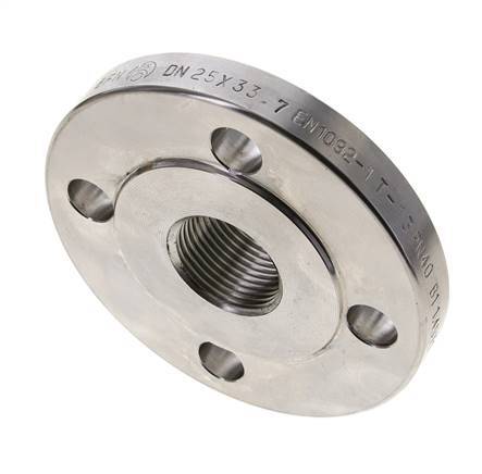 Threaded Flange DN25-PN40 Rp 1'' Stainless Steel 1.4571 EN 1092-1 (type 13)