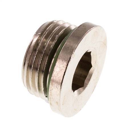 G 1/2'' Nickel plated Brass Closing plug with Inner Hex and FKM Seal 16 Bar [2 Pieces]