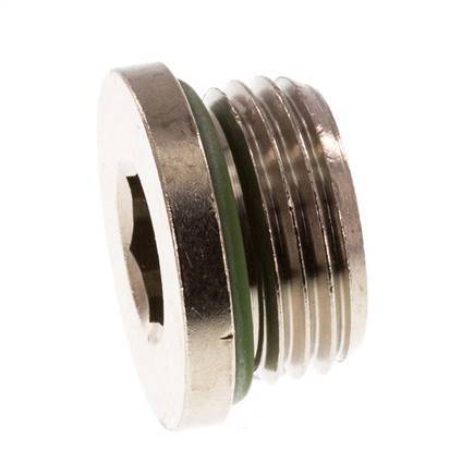 G 1/2'' Nickel plated Brass Closing plug with Inner Hex and FKM Seal 16 Bar [2 Pieces]