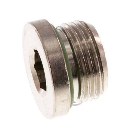 G 3/8'' Nickel plated Brass Closing plug with Inner Hex and FKM Seal 16 Bar [5 Pieces]