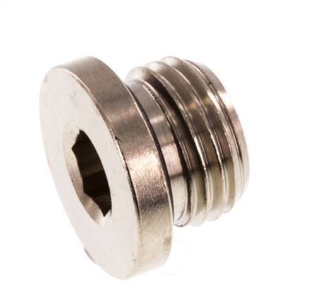 G 1/4'' Nickel plated Brass Closing plug with Inner Hex and NBR Seal 16 Bar [5 Pieces]