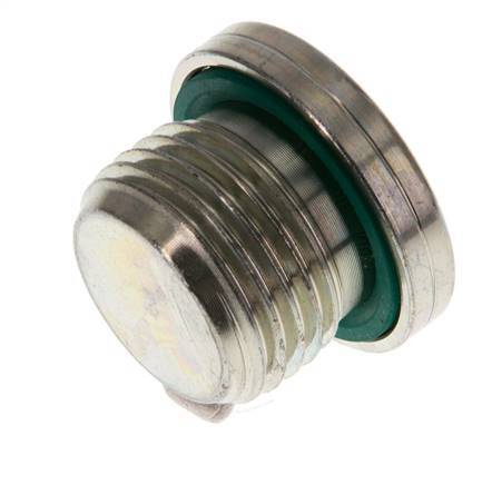 G 1/2'' Mâle Bouchon de fermeture en acier zingué avec hexagone intérieur et joint FKM 400 Bar [2 Pièces].