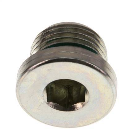 G 1/2'' Mâle Bouchon de fermeture en acier zingué avec hexagone intérieur et joint FKM 400 Bar [2 Pièces].