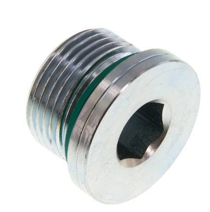 G 3/4'' Mâle Bouchon de fermeture en acier zingué avec hexagone intérieur et joint FKM 400 Bar [2 Pièces].