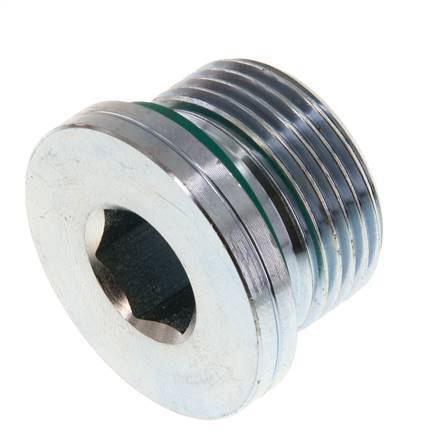 G 3/4'' Mâle Bouchon de fermeture en acier zingué avec hexagone intérieur et joint FKM 400 Bar [2 Pièces].