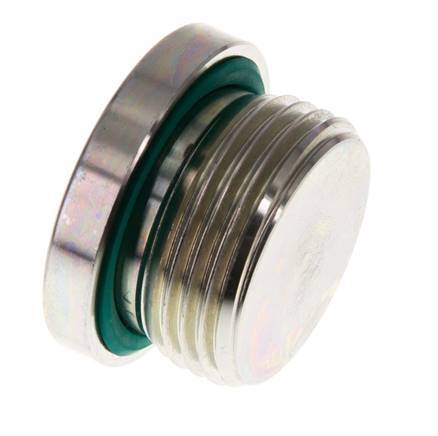 G Bouchon de fermeture 1'' mâle en acier zingué avec hexagone intérieur et joint FKM 400 Bar