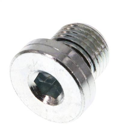 G 1/4'' Male Zinc plated Steel Closing plug with Inner Hex and NBR seal 400 Bar [5 Pieces]
