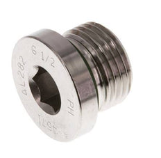 G 1/2'' Mâle Bouchon de fermeture en acier inoxydable avec hexagone intérieur et joint FKM 400 Bar