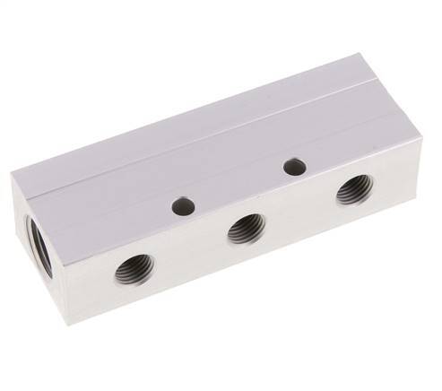 Bloc de distribution en aluminium 2xG 1/2'' x 3xG 1/4'' unilatéral 16 bar