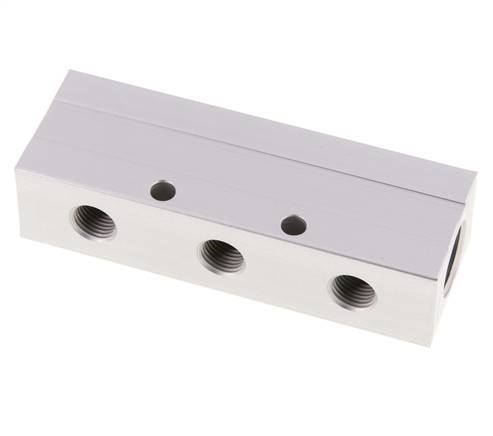 Bloc de distribution en aluminium 2xG 1/2'' x 3xG 1/4'' unilatéral 16 bar