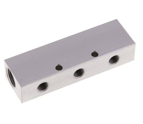 Bloc distributeur en aluminium 2xG 3/8'' x 3xG 1/8'' unilatéral 16 Bar