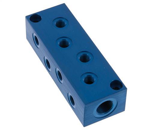 Bloc de distribution en aluminium 2xG 3/8'' x 8xG 1/8'' unilatéral 16 bar