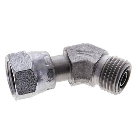 UNF 9/16''-18 x UNF 9/16''-18 F/M Acier zingué Raccord coudé à 45 degrés ORFS 630 Bar - Hydraulique