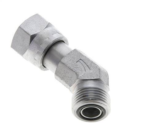 Raccord coudé 45° en acier zingué UN 13/16''-16 x UN 13/16''-16 F/M ORFS 630 Bar - Hydraulique