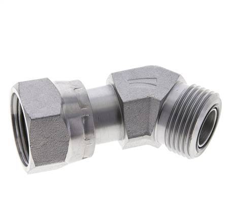Raccord coudé 45° UN 1-3/16''-12 x UN 1-3/16''-12 F/M en acier zingué ORFS 400 Bar - Hydraulique